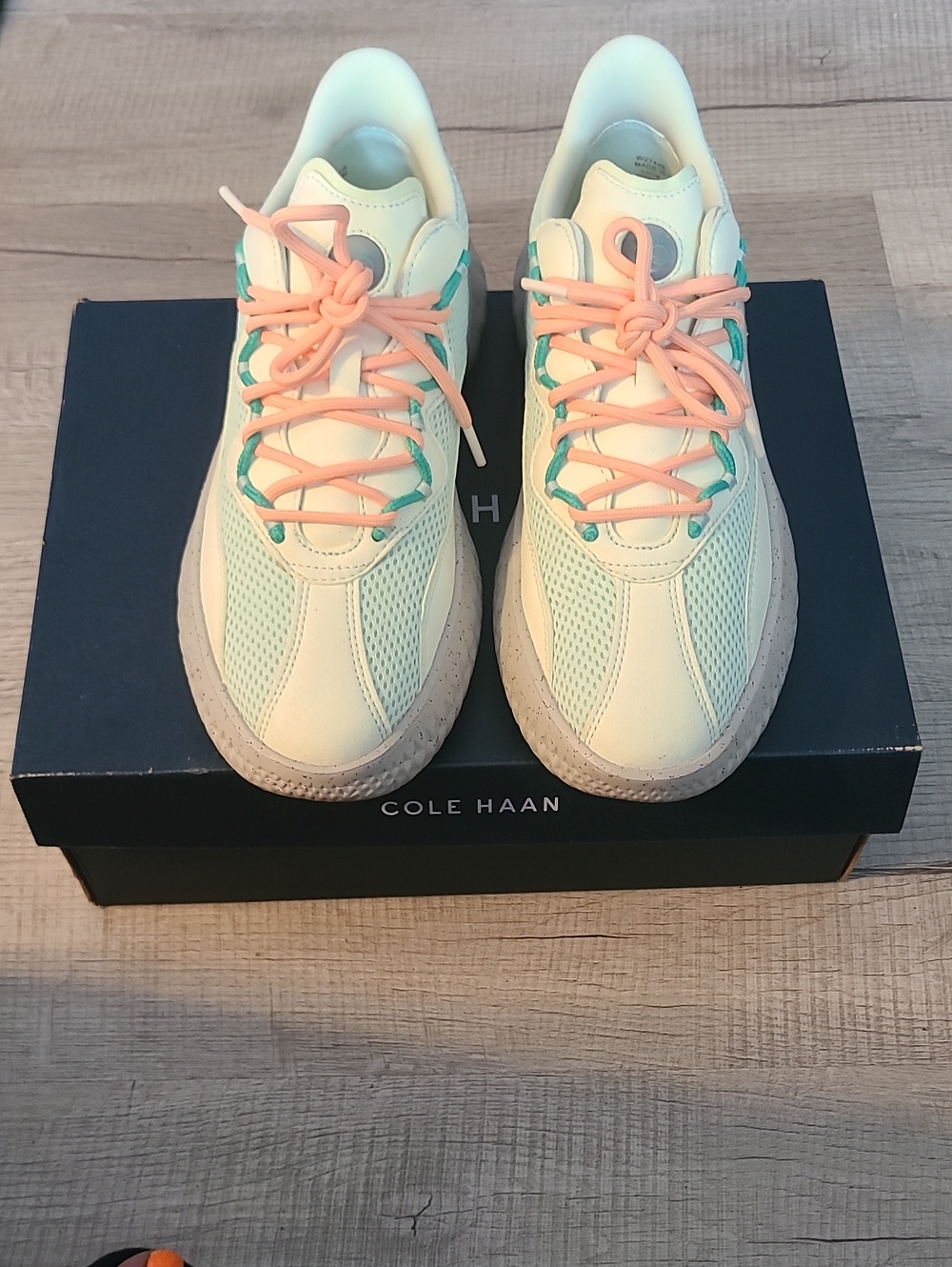 Cole Haan Cream Sneakers with Peach Laces and Teal Accents